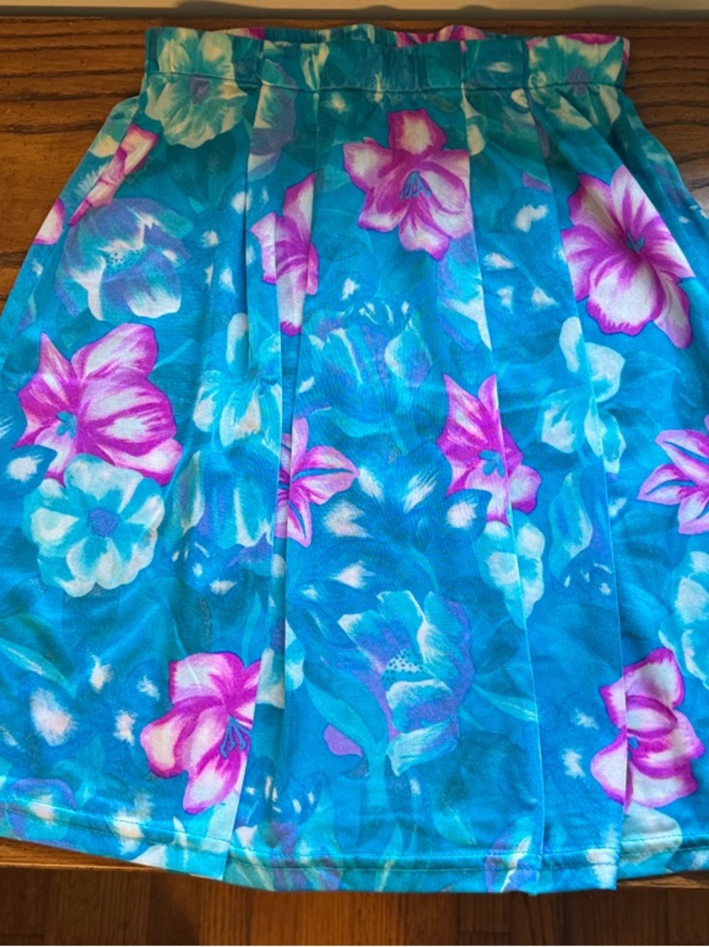 Turquoise Floral A-Line Skirt/coverup for suit with Pink Accents